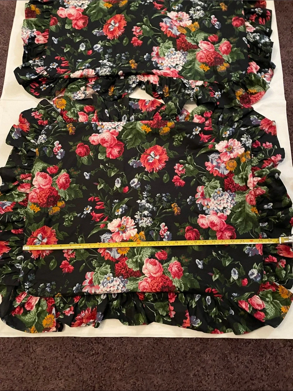VTG Ralph Lauren Isadora Cossette Black Floral Ruffled Pillow Sham (2) Standard